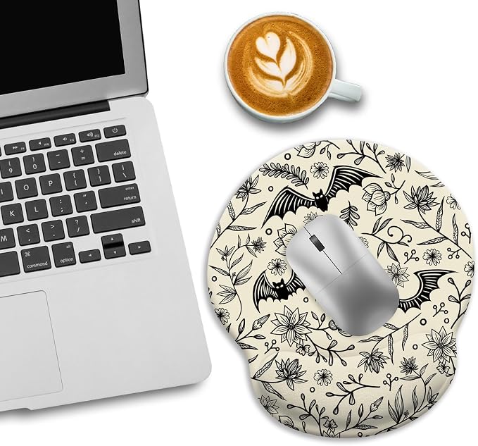 LIMKRIAN Goth Bat Ergonomic Mouse Pad with Gel Wrist Rest, 9.8 x 8.6 in | Non-Slip PU Base, Smooth Surface, Cooling Gel Eases Wrist Pain, Comfort Wrist Support, Gothic Office Desk Accessories Decor