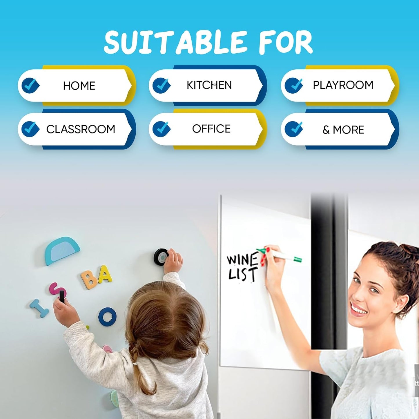 YOUNGJQ Magnetic Whiteboard Contact Paper 72" x 48", Self-Adhesive Magnetic Dry Erase White Board Sticker for Wall, Peel and Stick Wallpaper, Easy to Write and Clean for Home Playroom Office