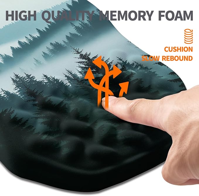 Ergonomic Slope Mouse Pad Wrist Support, Wrist Rest Mousepad for Carpal Tunnel Pain Relief with Massage Bulge and Slow Rebound Memory Foam (12x8 inch, Foggy Forest)