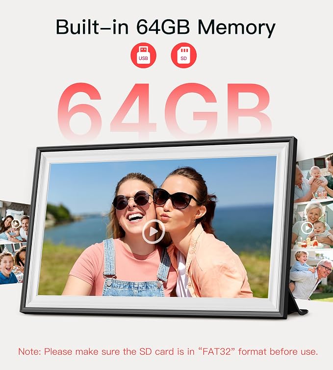 BIGASUO Digital Picture Frame Frameo 15.6" WiFi Electronic Photo Frames Large with 64GB Memory 1920x1080 IPS FHD Touch Screen Share Moments Instantly Anywhere Photo Gifts for Parents and Grandparents