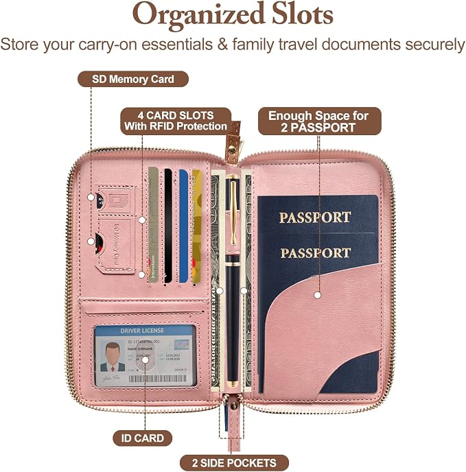 Passport Holder for Travel Women and Men RFID Blocking Passport Holder with Zipper Multi-functional Passport Wallet Passport Case Passport cover Travel Essentials