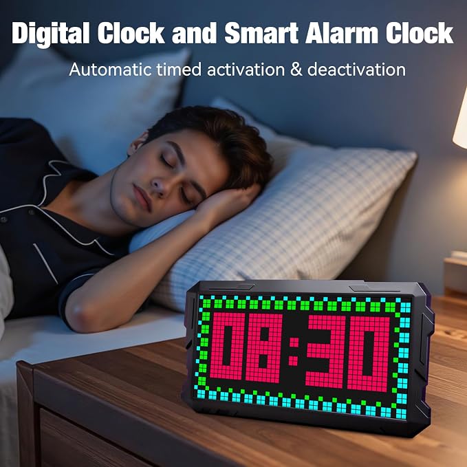 Pixel Art Digital Picture Frame, 24x48 Smart Bluetooth Pixel Display, Programmable RGBIC LED Display with APP Control, Clock Alarm & Message Board, Perfect for Game Room, Bedside, or Desk Decor