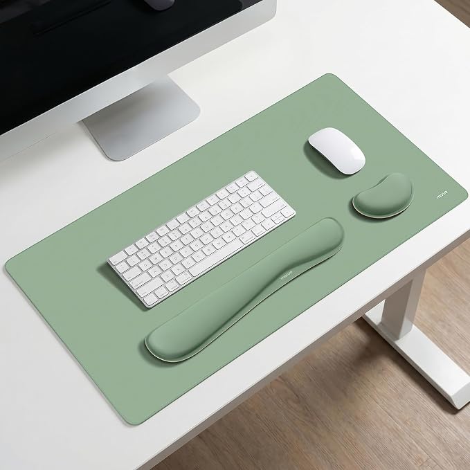 MOSISO Keyboard Mouse Pad Set, Gaming Mouse Pad&Keyboard Wrist Rest | Ergonomic Wristrests with Memory Foam Home Office Easy Typing Cushion Non-Slip Mousepad, Antique Green