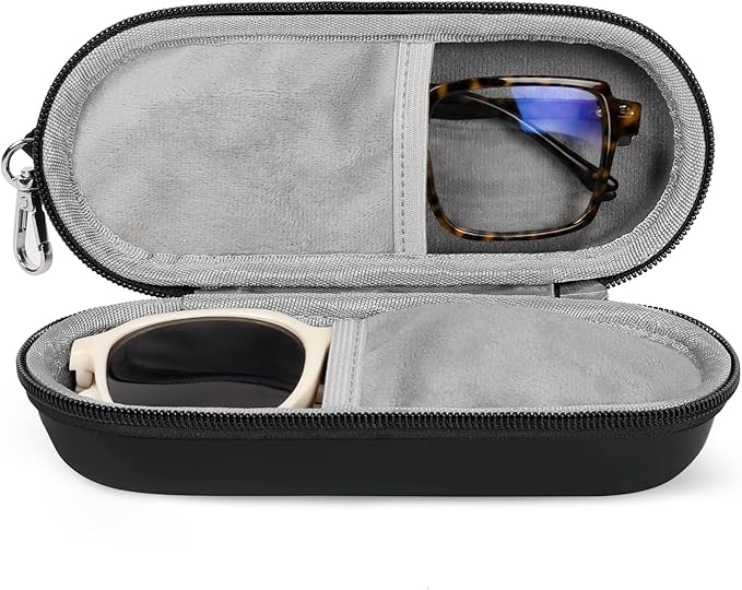 Double Eyeglasses Case, Dual Glasses Sunglasses Organizer with Zipper Closure, Eyewear Storage Box for Men Women Travel