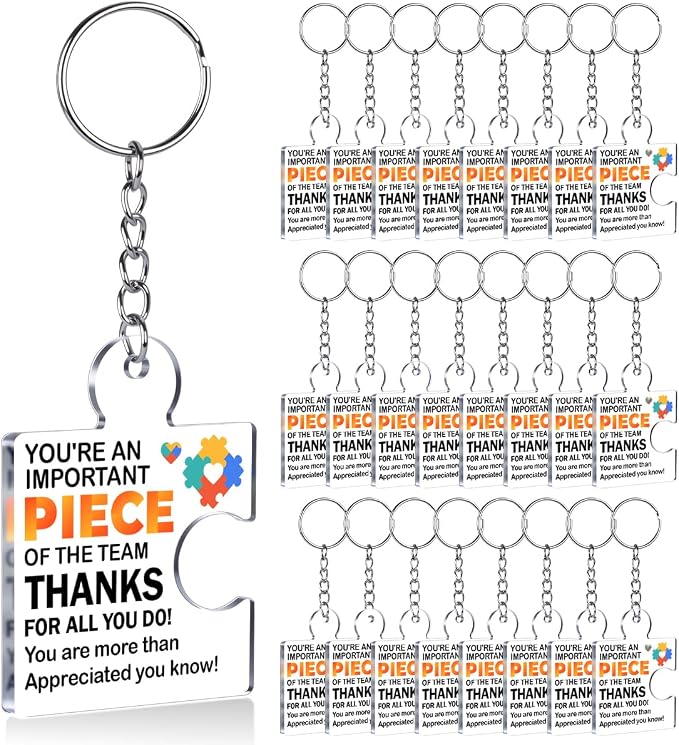 Team Appreciation Gifts Bulk Thank You Keychains for Coworkers | Gift Set for Employee, Staff, Teachers, Teamwork Puzzle Piece Keyring, Acrylic