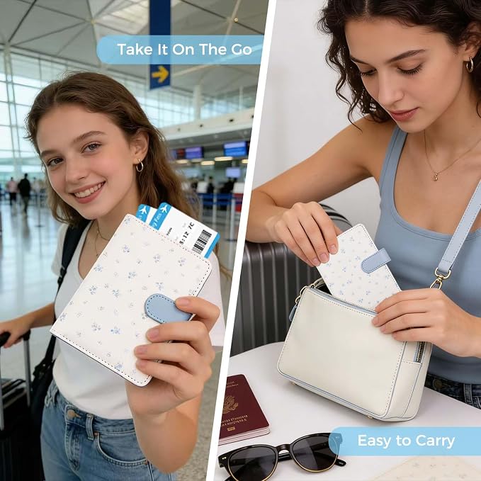 Melsbrinna Rfid Passport Holder for Travel women/Men, Cute Passport Wallet Rfid Blocking Card Slots, Rfid Passport Cover/CaseTravel Wallet, Passport Book Holder (1, floral blue a)
