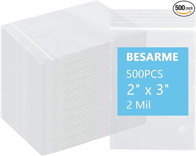 500 PCS 2" x 3" Small Plastic Bags for Jewelry Mini Clear Plastic Poly Bag 2 Mil with Resealable Lock Seal Zipper for Storage Gifts Candy Screws