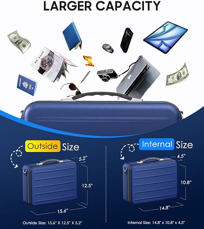 Fireproof Document Box with Lock, Hard-Shell Fireproof Safe Box | Fire proof Lock Box for Home Documents, Portable Travel Fire Proof File Box for Passport Laptop Certificates, Navy Blue