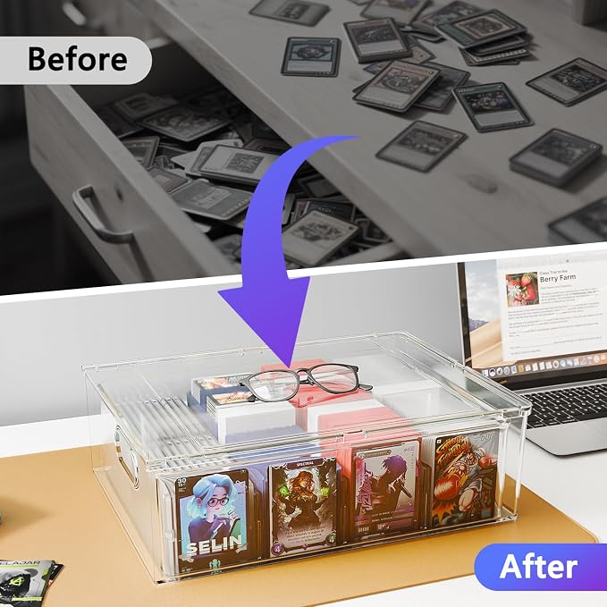 Trading Card Storage Box – Clear Large Card Organizer Holds 6400 Cards with Foam Inserts Blocks – Display Case for TCG, MTG & Sports Cards(2-Pack)