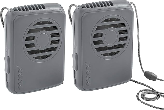 O2COOL Deluxe Necklace Fan, Battery Powered with Adjustable Lanyard, 2 Pack, Grey | Yes
