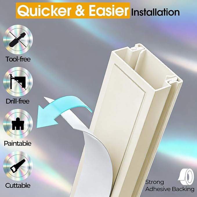 212.6in Cord Covers for 2-3 Wires on Wall, TV Cord Hider Wall, Paintable Cable Hider Raceway, Easier Set-up Wire Hider Wire Covers for Cords on Wall, Self-Adhesive Cable Cover, W0.95 H0.55in, Beige