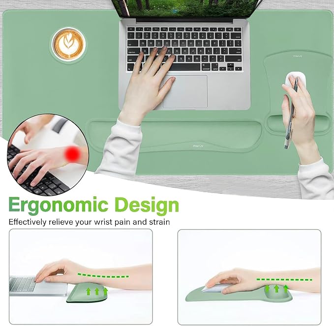 MOSISO Keyboard Mouse Pad Set, Large Gaming Mousepad&Keyboard Wrist Rest&Mouse Wrist Rest&Coaster, Ergonomic Non-Slip Mousepad&Easy Typing Cushion with Memory Foam for Home Office, Emerald Green