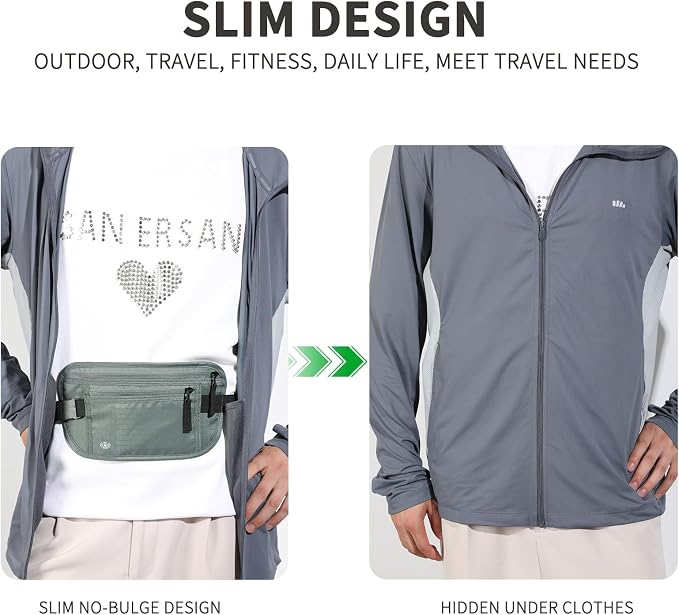 Money Belt for Travel, RFID Blocking, Hidden Money Belt, Passport Holder for Travel (Dark Green)