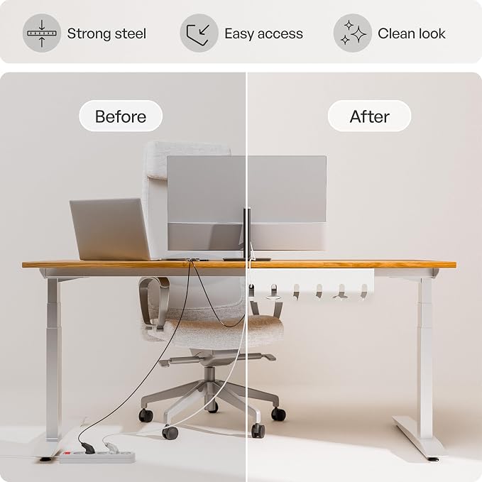 PAMO Cable Management Under Desk for Easy mounting Under-Table I Set of 2 - with 10X Cable Ties I Desk Organizer for Office/Home Office Table Thoughtful Cable Tray Holder | Includes 10 x cable holders, cable clips & screws, easy installation - made of ...