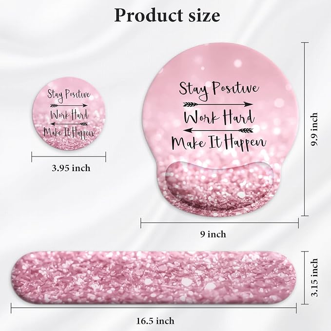 3 in 1 Ergonomic Mouse Pad and Keyboard Wrist Rest with Coaster Set-Pink | Cute Large Mousepad with Gel Wrist Support for Gaming Computer Laptop Women Office Home Desk Decor