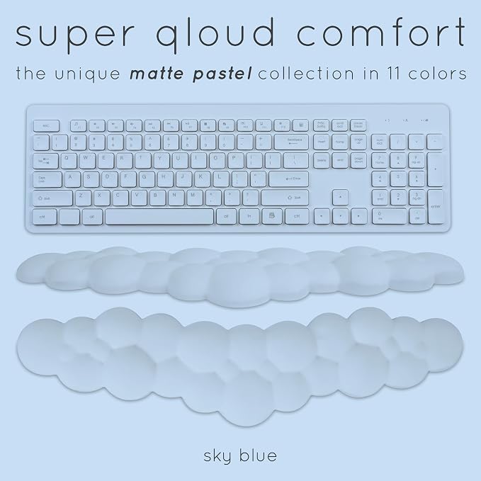 Blue Cloud Keyboard Wrist Rest – Create-ables Qloud Blue Wrist Rest for Computer Keyboard and Mouse, Ergonomic Memory Foam Wrist Pad with Non-Slip Base, Includes Cloud Mouse Pad