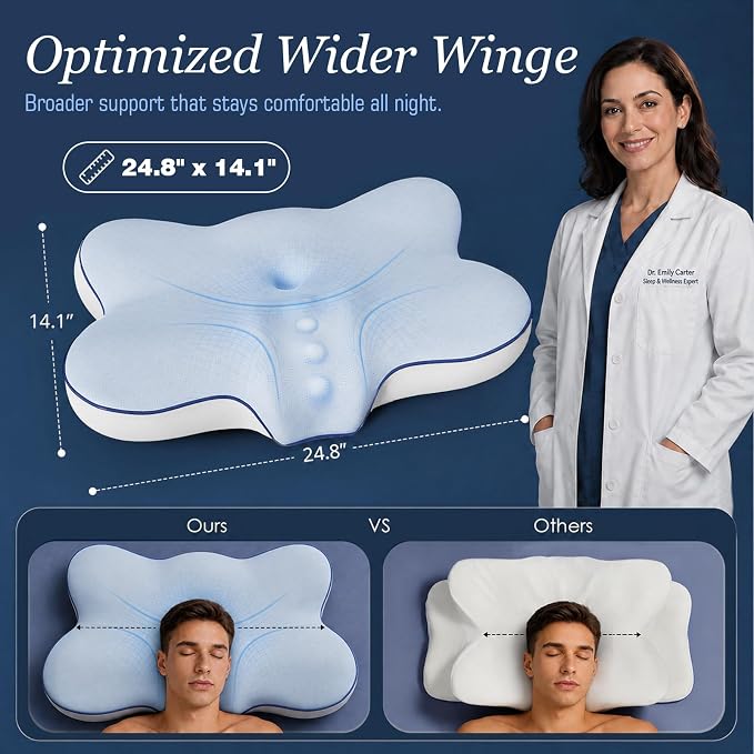 Ultra Cooling Cervical Neck Pillow for Side Sleepers, 2-Height 5.31"/3.54" | Contour Orthopedic Neck Pillow with Non-Temperature Affected Memory Foam, Ergonomic Pain Relief Pillow for Sleeping ( Large )