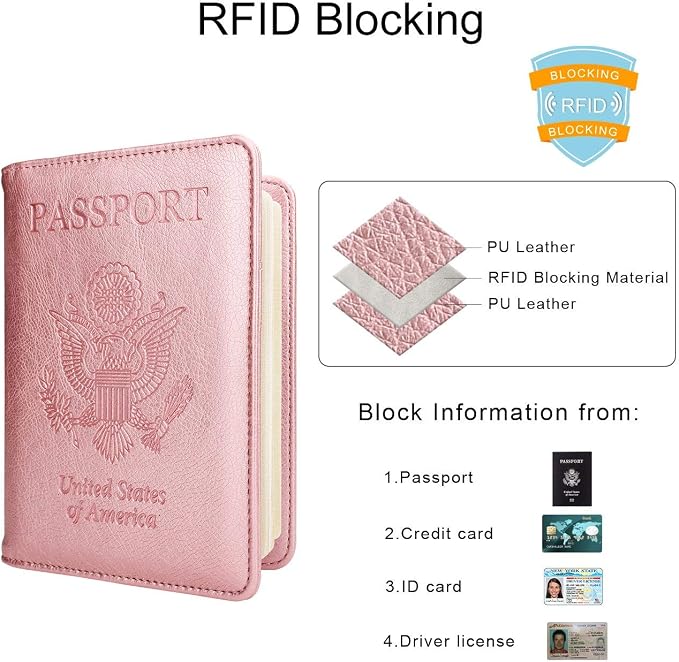 WALNEW Passport Holder for Travel, RFID Passport Wallet, Travel Essentials | PU Leather Passport Cover Case with Pen Holder, Travel Must Haves Accessories, Passport Book Holder for Women