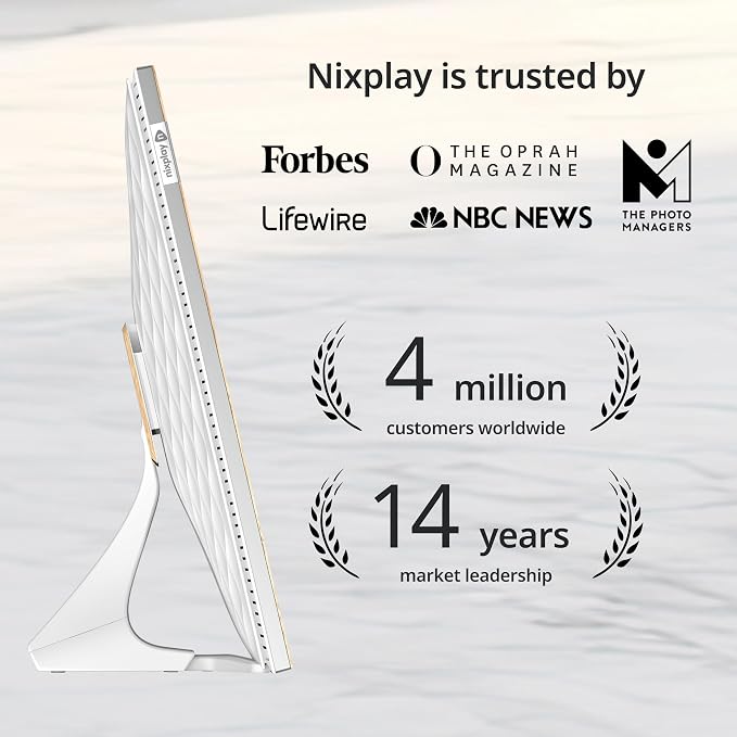 Nixplay Digital Touch Screen Picture Frame with WiFi - 10.1” Photo Frame, Connecting Families & Friends (White/Wood)