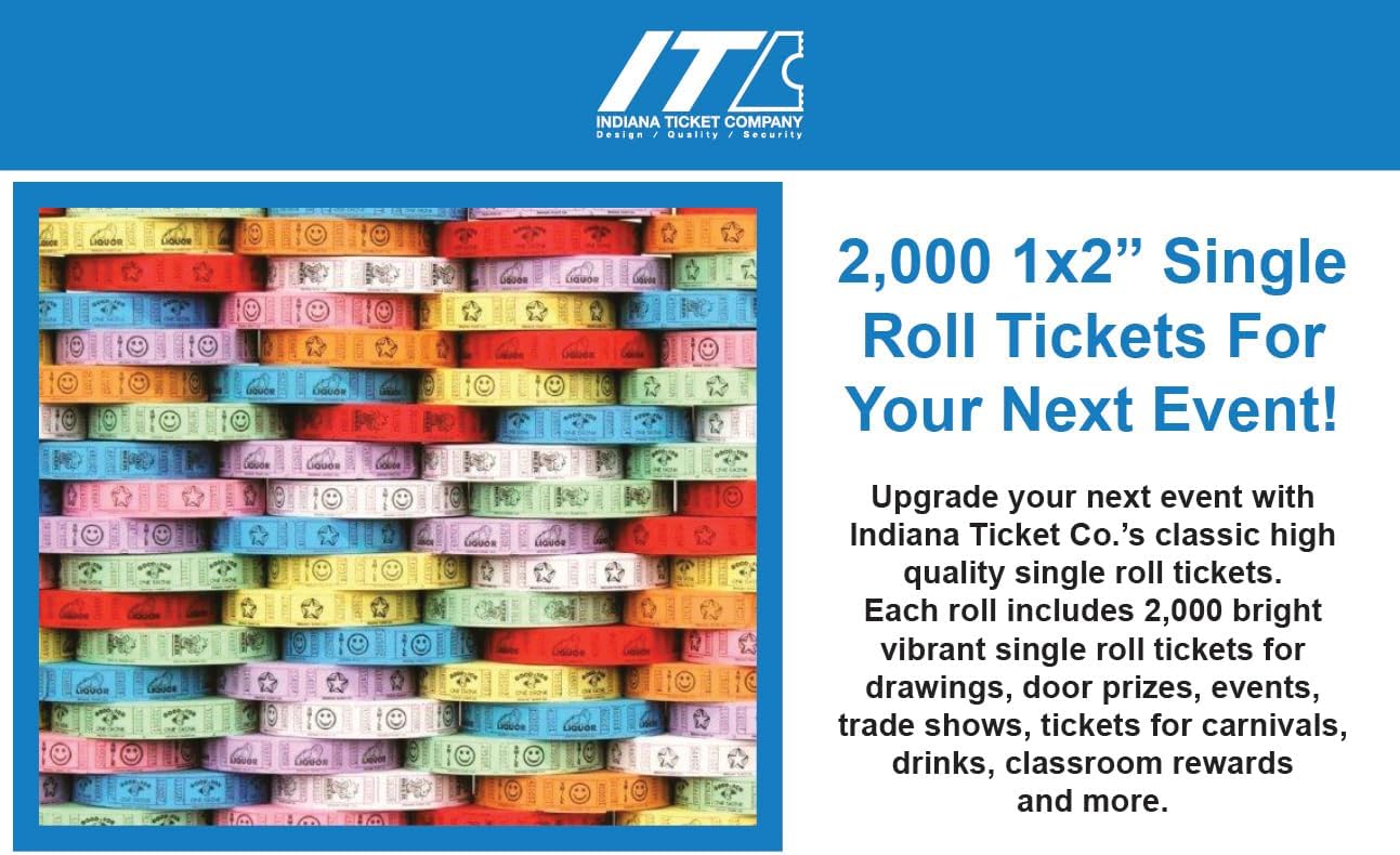 INDIANA TICKET CO. 2,000 Red Star Tickets, Single Roll – 4 Color Selection – Classroom Rewards, Events, Fundraisers, Door Entry, Raffles, Prizes, Drink/Food Tickets, Party Supplies & More.