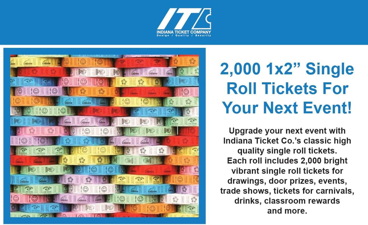 INDIANA TICKET CO. 2000 Raffle Tickets, Beer, Green, Single Roll, Ticket for Events, Entry, Class Reward, Fundraiser & Prizes