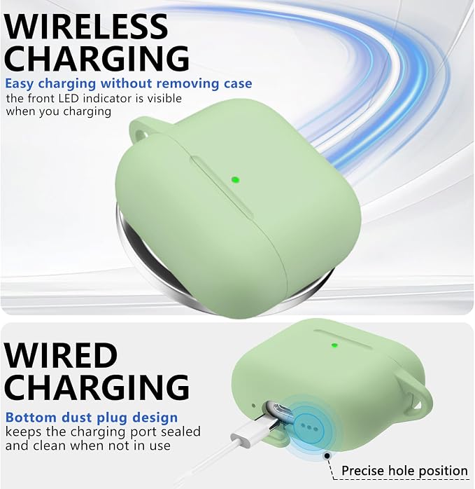 Ljusmicker for AirPods 4 Case 2024 with Cleaner Kit,Soft Silicone Protective Cover for Apple AirPods 4th Generation Cases for Women Men,for AirPod 4 Case Accessories with Keychain-Pastel Green