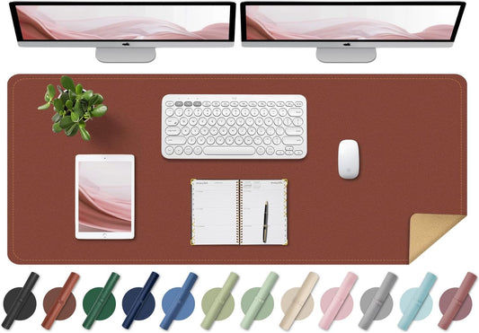 Large PU Leather Desk Pad Protector, Non-Slip Computer Mat, 55'' x 17'' Office Mat for Home & Office, Laptop Blotter Pad for Mouse and Keyboard, Brown