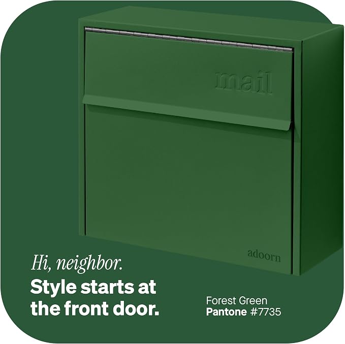 Adoorn Lockable Wall Mount Mailboxes for Outside - Small Anti-Theft Locking Mailbox for Letters - Weatherproof Construction - Durable Steel - 13.5" H x 15" L x 5.5" D - Forest Green