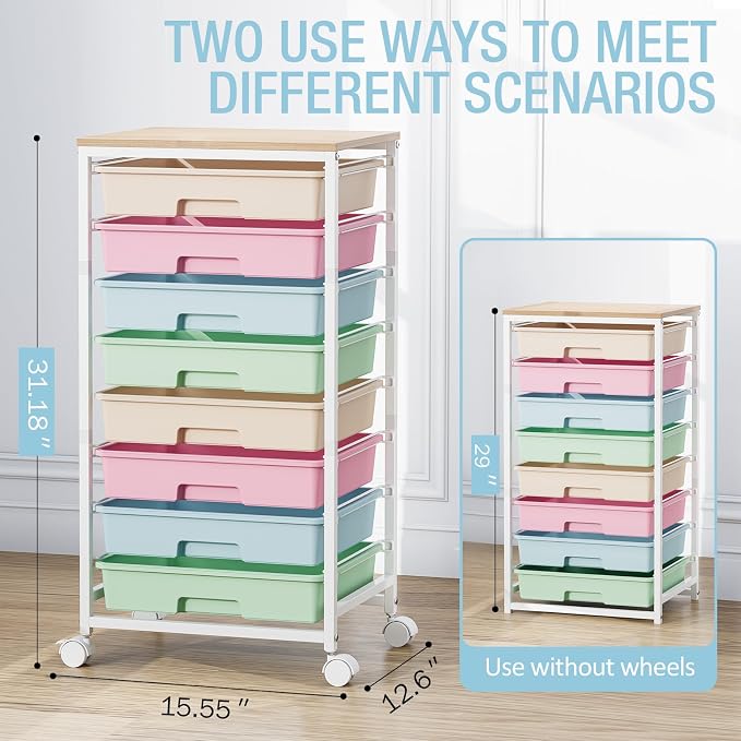 Rolling Storage Cart, Rainbow Cart with 8 Drawers and Wooden Tabletop, Teacher Organization for Classroom, Art Cart for Classroom,Office,Bedroom,Rainbow | Teacher Organization for Classroom, Art Cart for Office,Bedroom,Craft Room