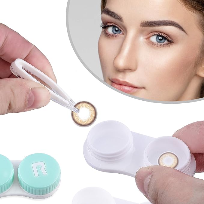 cauyuan Cute Contact Lens Case Portable Travel Box | with Mirror Tweezers Remover Tool Solution Bottle for Office and Outdoor