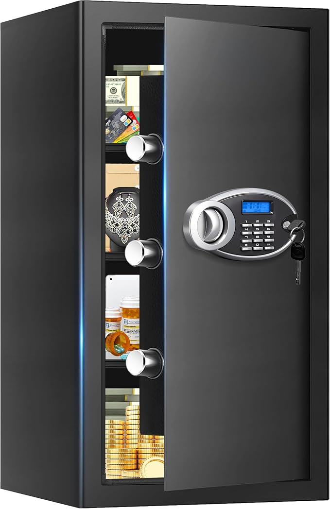 6.2 Cuft Large Fireproof Safe for Home Documents, Digital Security Personal Safety Box with Programmable Keypad, Spare Keys and 3 Removable Shelf, Anti-Theft Fire Safe Box for Money Firearm Medicine