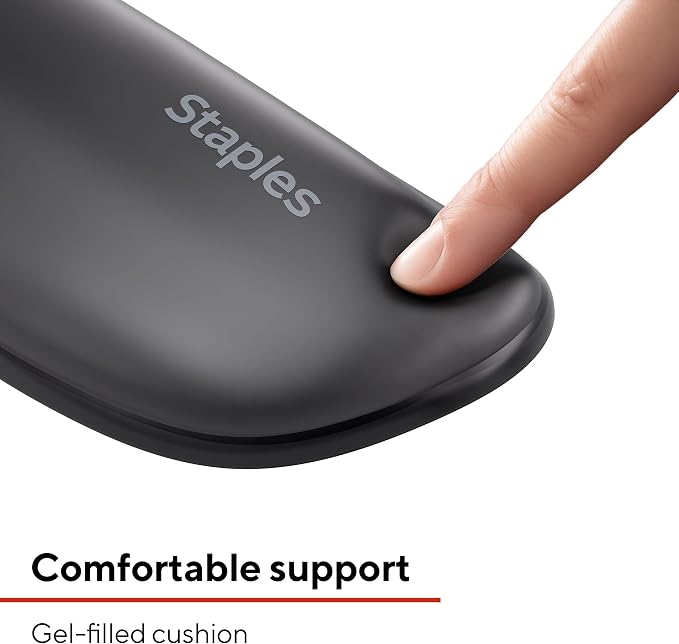 STAPLES Gel Keyboard Wrist Rest, Ergonomic Non‑Slip Wrist Support Cushion for Comfortable Typing, Durable Gel‑Filled Design, Black Crystal