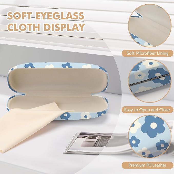 Glasses Case Hard Shell,Portable Protective Eyeglasses Case, Eyeglass Holder Box with Cleaning Cloth, for men women