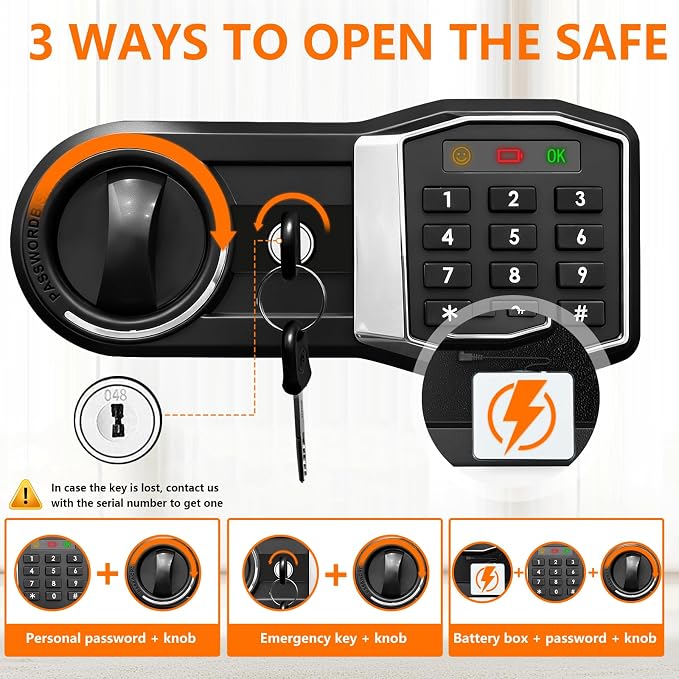 5.2 Cuft Large Safes for Home, Security Fireproof Safe Box with Programmable Keypad, Spare Keys and Removable Shelf, Anti-Theft Digital Home Safes Water and Fire Proof Document Box for Money Valuables