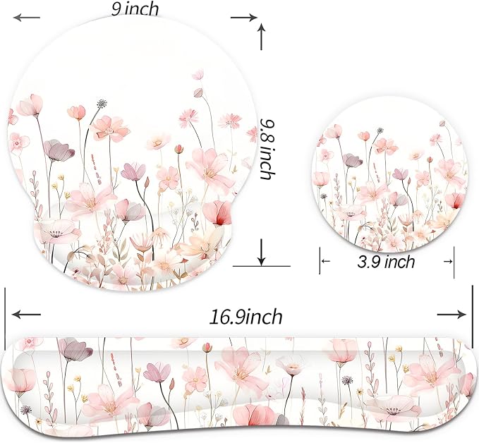 Ergonomic Mouse Pad with Wrist Rest and Keyboard Wrist Rest, Mousepad | Memory Foam Wrist Rest for Computer Keyboard, Pain Relief, Non-Slip Base,Mouse Pad Wrist Support for Gaming,Watercolor Flower