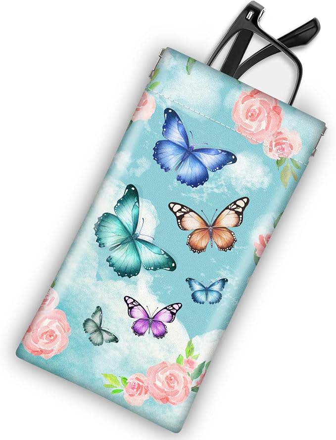 Soft Sunglasses Eyeglass Glasses Case,7x3.5inch Portable PU Leather Squeeze Top Holder Bag Pouch for Women Men