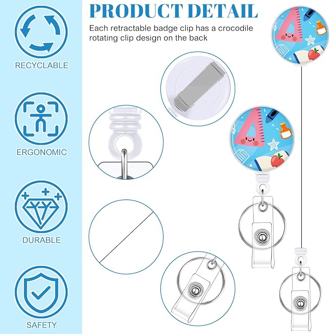 3 Set Badge Holder Retractable Reel Stationery Patterns ID Badge Holders with Clip Cute Name Badge Holders for Teacher Nurse Doctor Student Office Workers