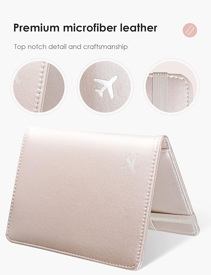 Mymazn Passport and Vaccine Card Holder Combo Passport Holder Wallet With Vaccination Card Holder Passport Case with RFID Blocking Clear Pocket For Vaccine Card Holder (Champagne Pink)