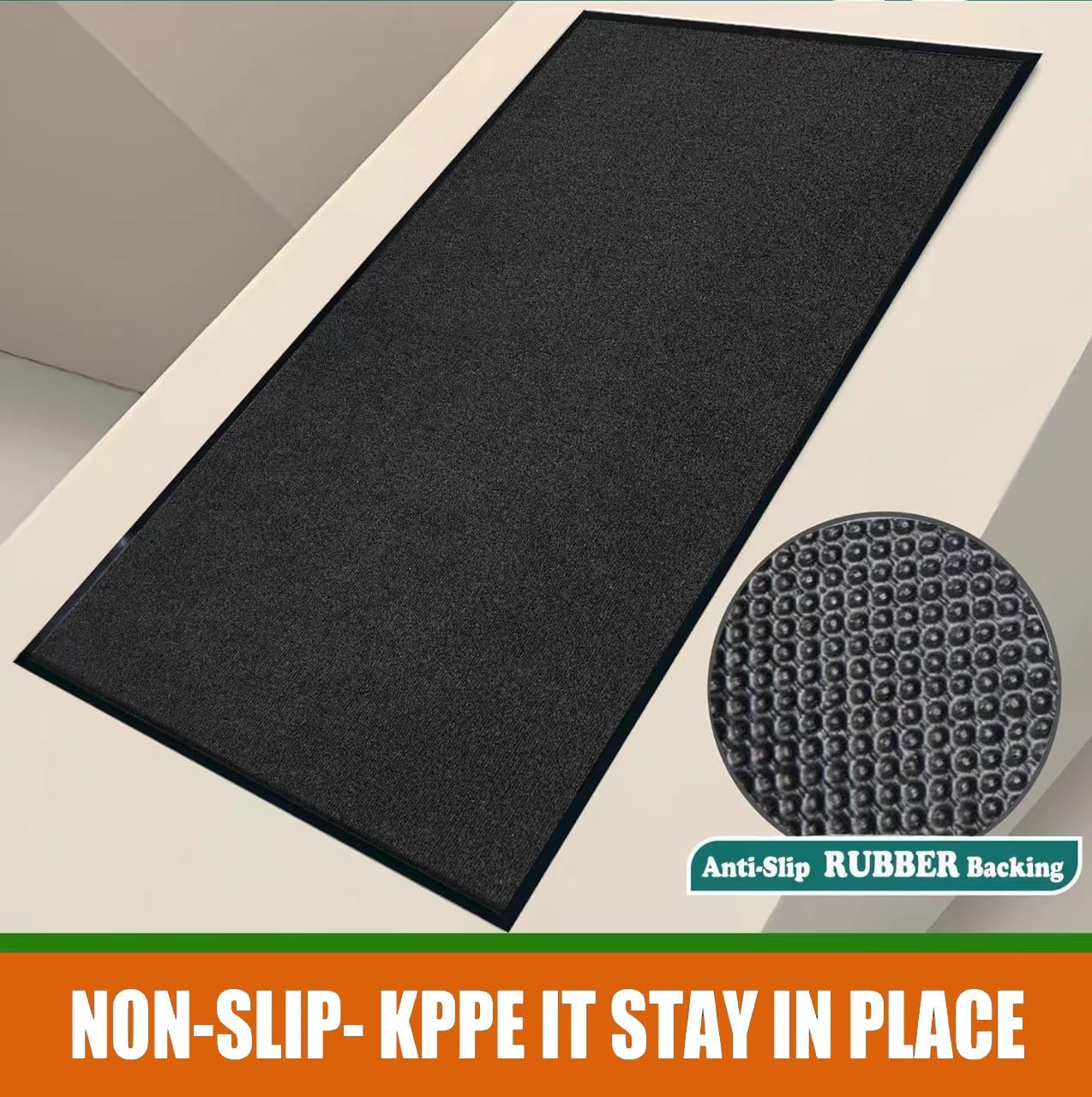 Front Door Mat, 3' x 6' Commercial Floor Mat, Heavy Duty Welcome Mat, Rubber Backing Non Slip Doormat for Entryway (Black, 3x6FT)