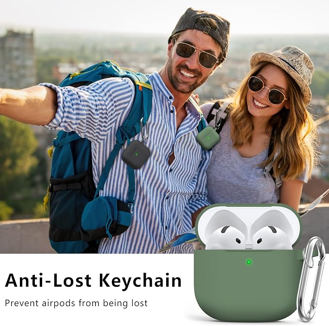 Ljusmicker for AirPods 4 Case 2024 with Cleaner Kit,Soft Silicone Protective Cover for Apple AirPods 4th Generation Cases for Women Men,for AirPod 4 Case Accessories with Keychain-Sprout Green