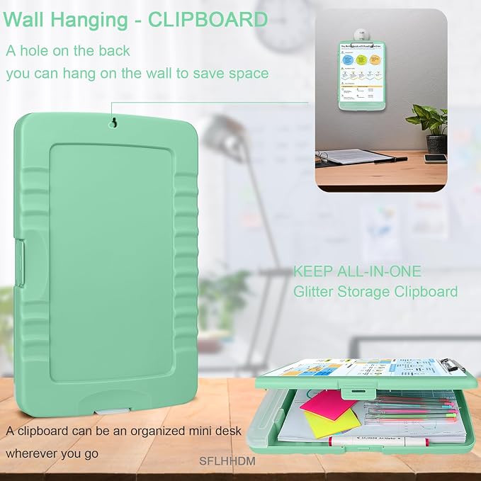 SFLHHDM Clipboard with Storage,Storage Clipboard with Pen Holder, A4 Binder Clip Boards 8.5x11 with Low Profile Clip,Side Opening Nursing Clipboards Folder for Office Supplies-Grayish Green