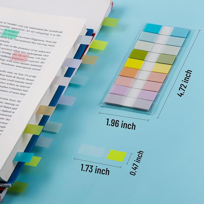 Golcellia Sticky Notes Tabs 900 Pieces Transparent Sticky Tabs, Writable Repositionable Book Tabs, Annotation Tabs Page Markers for Reading Notes, Notebooks, Journals and Files, Muted Pastel Colors
