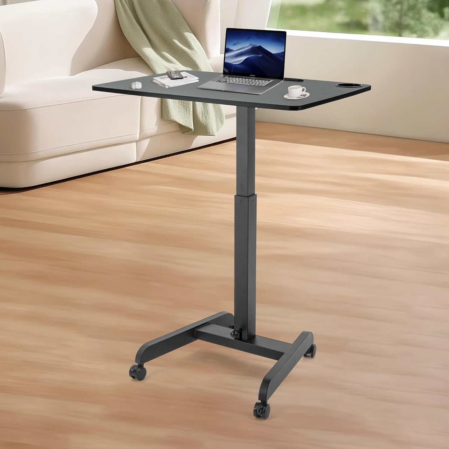 Rolling Laptop Desk Adjustable Height(29.5”- 43.7”)，Mobile Workstation Cart with 23.6" x 20.5"Desktop, Standing Desk Mobile Portable PC Table for Home,Office or Classroom in Black