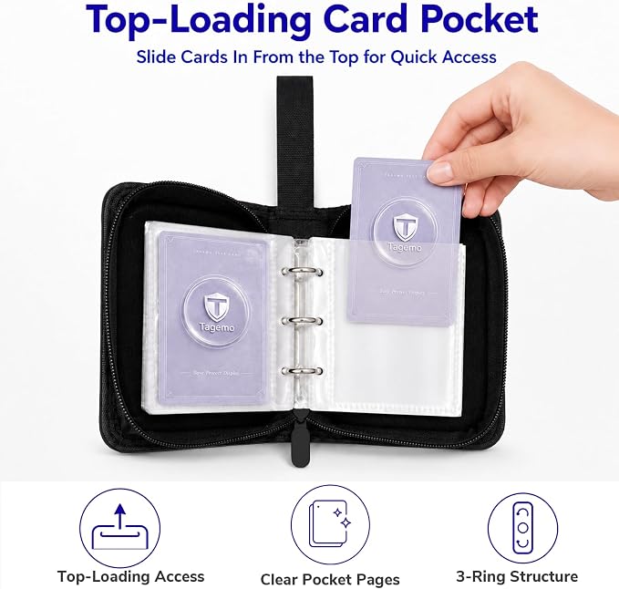 1 Pocket Card Binder with Zipper, 100 Pockets Mini Trading Card Album, Premium PU Leather Single Card Binder, Small Display Folder for TCG & Sports Cards