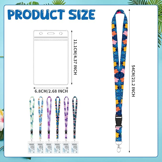 6 Pack Lanyards for Cruise Ship Cards with Waterproof ID Card Badge Holders for Royal Caribbean Cruise Essentials 2026（Tropical）