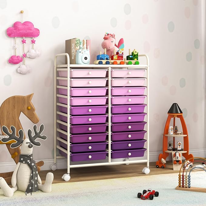 RELAX4LIFE 20-Drawer Rolling Storage Cart - Mobile Rolling Cart w/Drawers for School Classroom Teacher Office Home Salon, Paper File Art Supply Craft Organizer, Utility Cart on Wheels