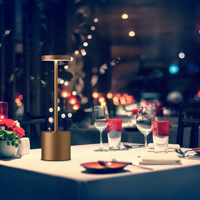 TBBGA LED Cordless Table Lamps Set of 2, 5000mAh Rechargeable Table Light | Portable Outdoor Table Lamp, 3 Color Stepless Dimming Battery Powered Lamp for Dinner/Patio/Restaurant/Bedroom (Brown)