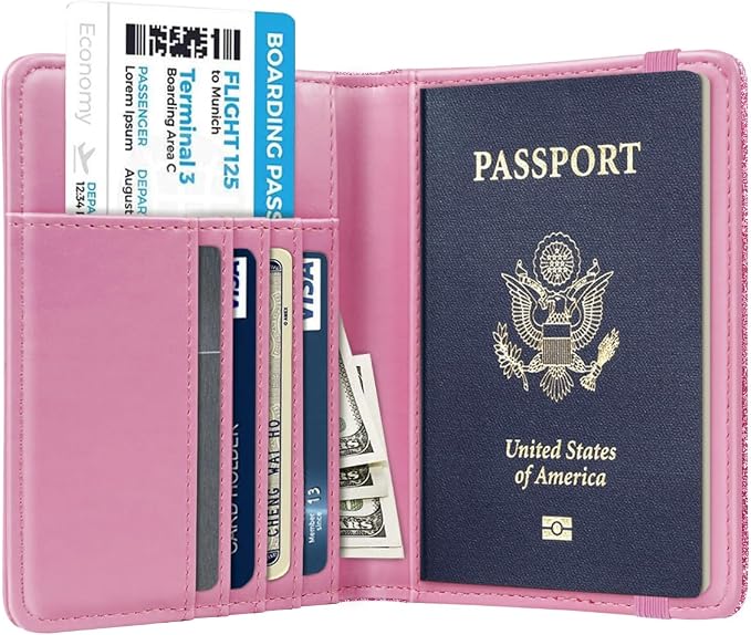 Coco Rossi Passport Holder for Travel Women Slim RFID Passport Cover Wallet | Travel Essentials, Passport Book Holders, Passport Cover Case, PU Leather, Cute, Thin, Spliced Design, Glitter Dark Pink