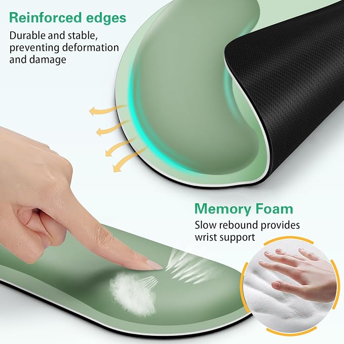 Mouse Pad with Wrist Rest Set, 3-in-1 Wrist Support Mousepad | Gaming Mat Pad with Anti-Skid Base,Ergonomic Mouse Pad Green,Memory Foam Gel Wrist Rest for Computer Keyboard