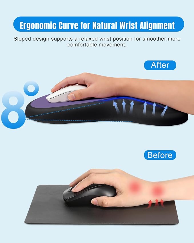 Ergonomic Mouse Pad with Sloped Memory Foam Wrist Rest, Black&Purple | 3D Textured Wrist Cushion, Smooth Lycra Surface, Non-Slip PU Base, Comfortable Support for Office/Home Computer Desks